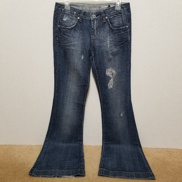 Buffalo David Bitton jeans 28 Beamer flare low rise stud bling pocket distressed - Picture 1 of 16